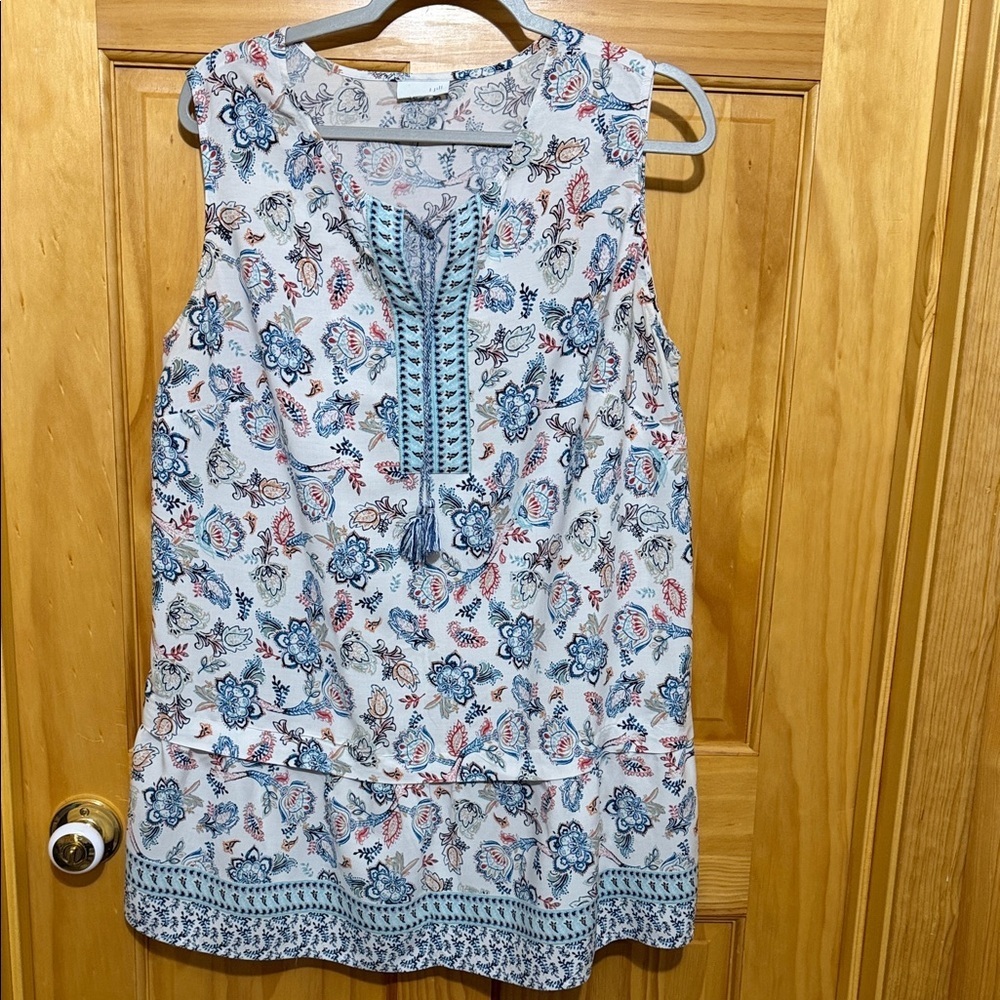 J. Jill Floral Sleeveless  Women's Tunic Boho Too with Layered Hem, Size - Picture 2 of 10
